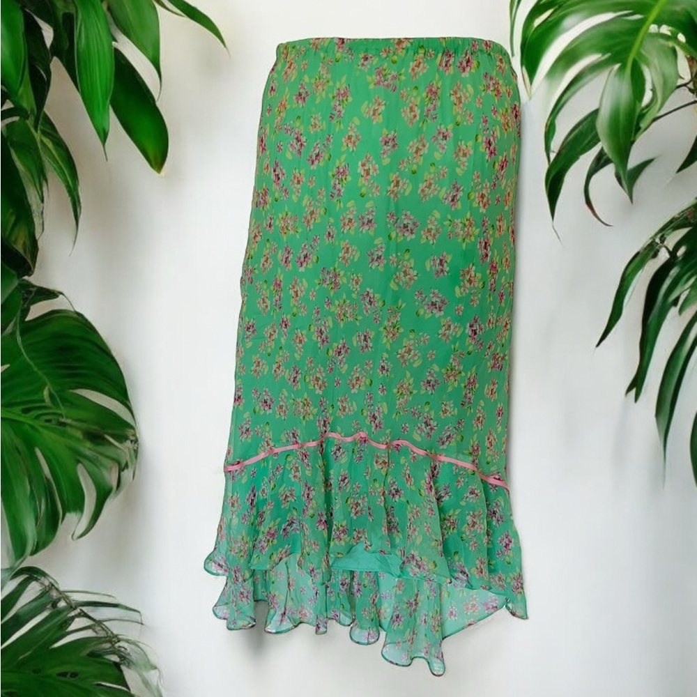 Vintage Silk Signature by Robbie Bee Floral Printed Skirt